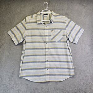 Columbia Button‎ Up Shirt Men's XL Blue Yellow Striped Lightweight Short Sleeve